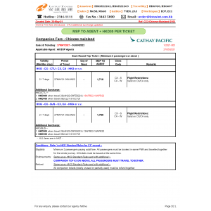 Companion Fare - Chinese mainland