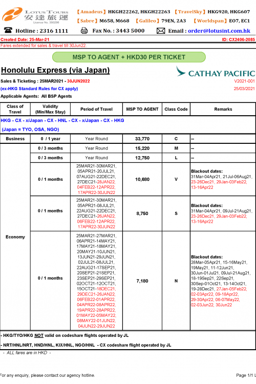 Honolulu Express (via Japan)